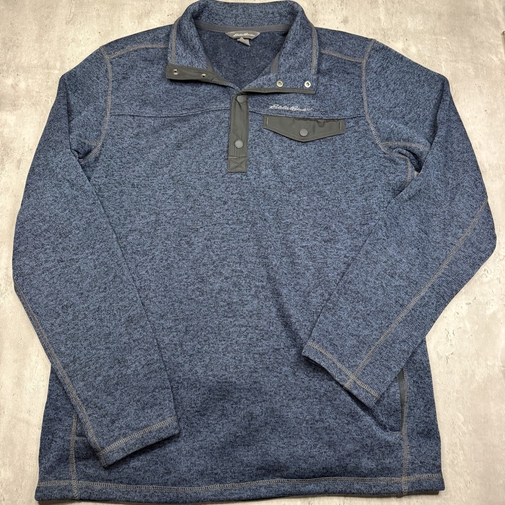 Eddie Bauer Sweatshirt Men's L TALL Pullover High Neck Melange Blue Snap Closure